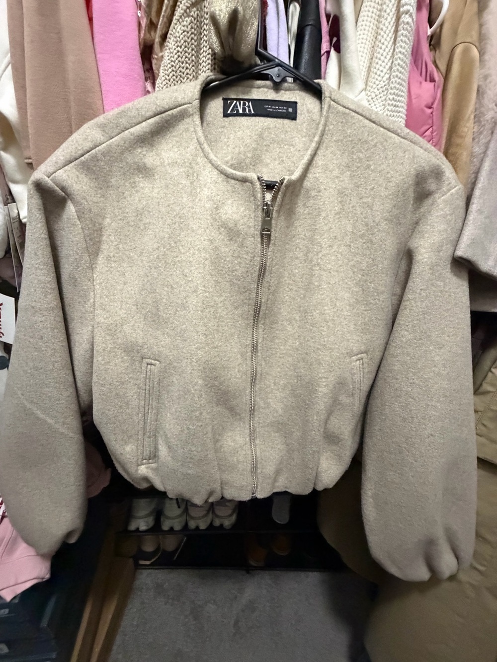 ZARA Taupe Wool-Blend Bomber Jacket
